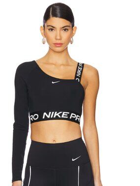 Nike Pro Shine Black Reflective Cropped Asymmetrical Top Size M